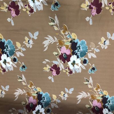 Keten Kumaş Kahve Zemin  Şantuklu Keten - 1