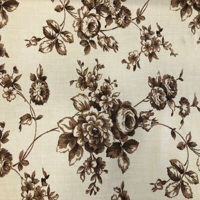 Keten Kumaş Kahverengi Çiçekli Şantuklu Keten - 1