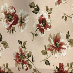 Kumascihome - Keten Kumaş Kırmızı Papatya Şantuklu Keten