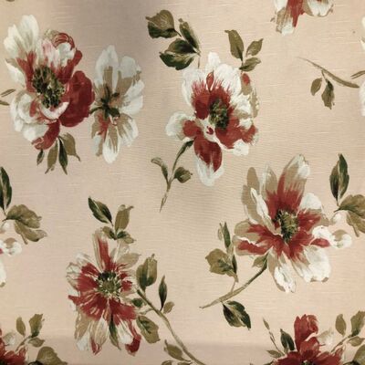 Keten Kumaş Kırmızı Papatya Şantuklu Keten - 1