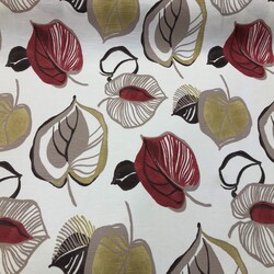 Kumascihome - Keten Kumaş Kırmızı Yaprak Şantuklu Keten