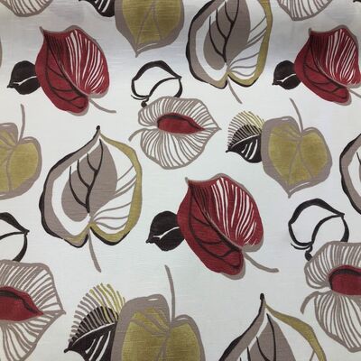 Keten Kumaş Kırmızı Yaprak Şantuklu Keten - 1