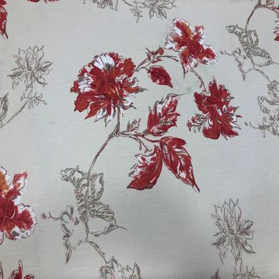 Keten Kumaş Kırmızı Yapraklı Şantuklu Keten - 1