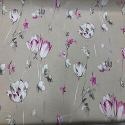 Kumascihome - Keten Kumaş Lale Desen Şantuklu Keten