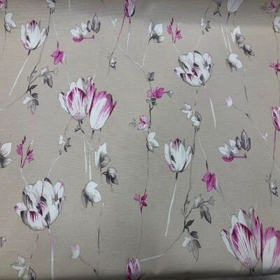 Keten Kumaş Lale Desen Şantuklu Keten - 1