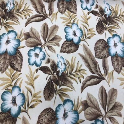 Keten Kumaş Mavi Gül Şantuklu Keten - 1