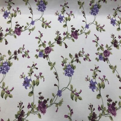 Keten Kumaş Mor Çiçekler Şantuklu Keten - 1