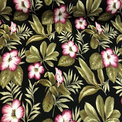 Keten Kumaş Pembe Çiçekli Şantuklu Keten - 1