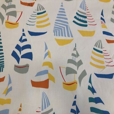 Pamuk Baskılı Keten Deniz Desenli Kumaş - 1