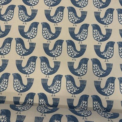 Pamuk Baskılı Keten Kuş Desenli Kumaş 12 - 1