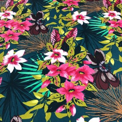 Pamuk Baskılı Keten Karışık çiçekli Kumaş - 1