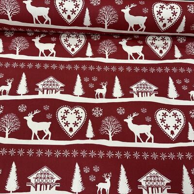 Pamuk Baskılı Keten Geyik Desenli Yılbaşı Kumaşı 1 - 1