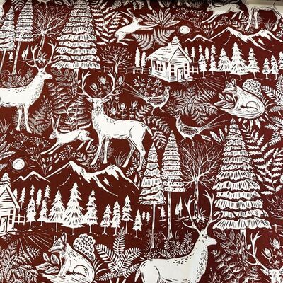 Pamuk Baskılı Keten Geyik Desenli Yılbaşı Kumaşı - 1