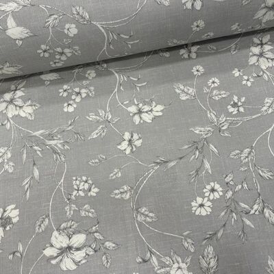 Pamuk Baskılı Keten Gri Çiçekler - 1