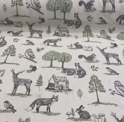 Kumascihome - Pamuk Baskılı Keten Hayvanlar Desenli Kumaş