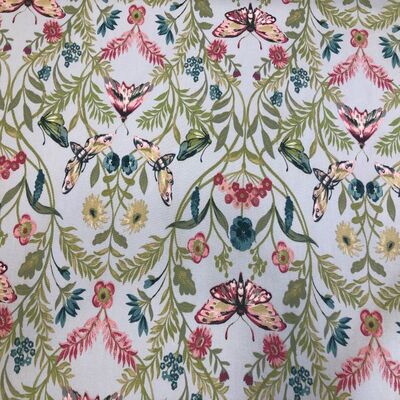 Pamuk Baskılı Keten Kelebek Desenli Kumaş - 1