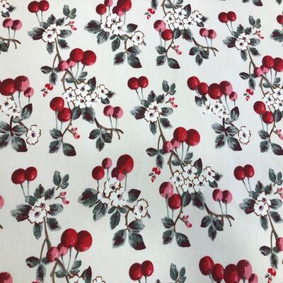 Pamuk Baskılı Keten Kiraz Desenli Kumaş - 1