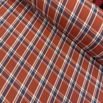 Pamuk Baskılı Keten Kırmızı Ekose Kumaş - 1