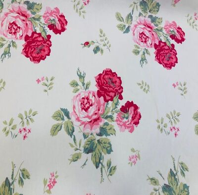 Pamuk Baskılı Keten Kırmızı Gül Desenli Kumaş - 1