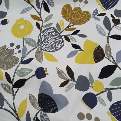 Pamuk Baskılı Keten Kumaş Beyaz Desenli - 1