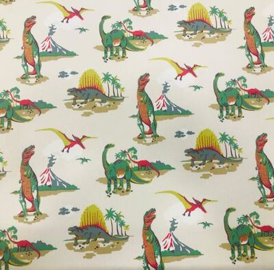 Pamuk Baskılı Keten Kumaş Dinozor Desenli - 1