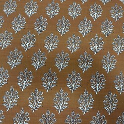 Pamuk Baskılı Keten Kumaş Kahve Rengi