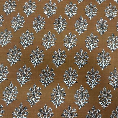 Pamuk Baskılı Keten Kumaş Kahve Rengi - 1