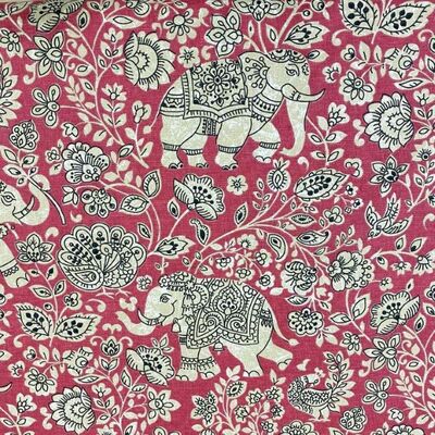 Pamuk Baskılı Keten Kumaş Fil Desenli - 1