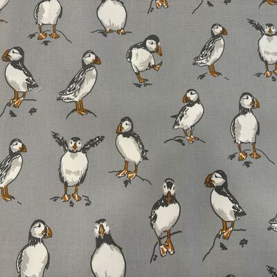 Pamuk Baskılı Keten Kumaş Gri Penguen - 1