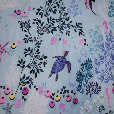 Pamuk Baskılı Keten Kumaş Kablumbağa Desenli - 1