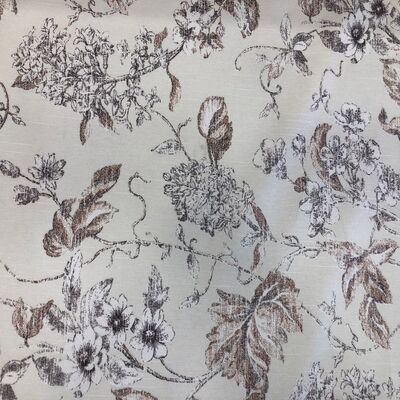 Pamuk Baskılı Keten Kumaş Kahverengi Yapraklı - 1