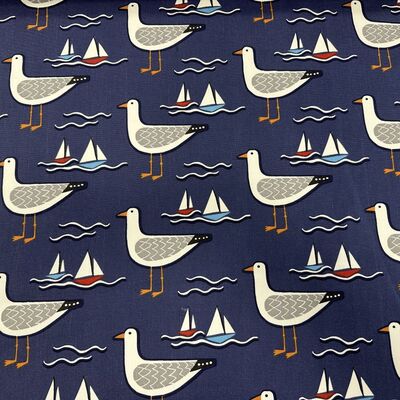 Pamuk Baskılı Keten Kumaş Martı Desenli 01 - 1