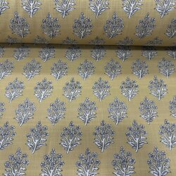 Pamuk Baskılı Keten Kumaş Yaprak Desenli 2