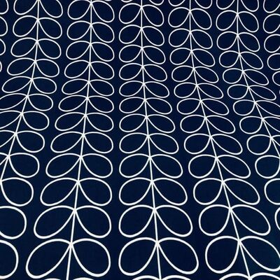 Pamuk Baskılı Keten Kumaş Lacivert Zemin Fiyonk Desen - 1