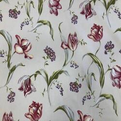 Kumascihome - Pamuk Baskılı Keten Kumaş Laleler