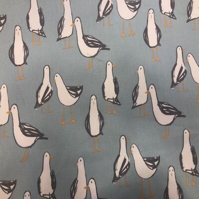 Pamuk Baskılı Keten Kumaş Martı Desenli - 1