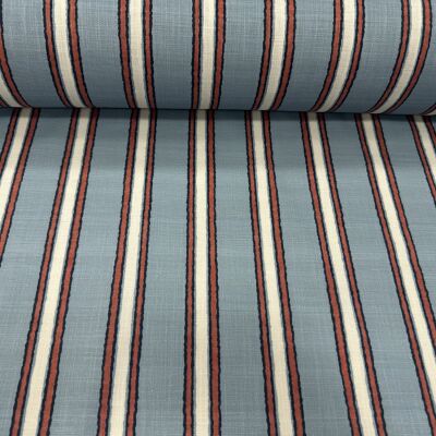 Pamuk Baskılı Keten Kumaş Mavi Çizgili 1 - 1