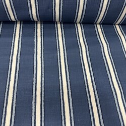 Pamuk Baskılı Keten Kumaş Mavi Çizgili