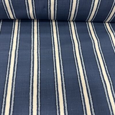 Pamuk Baskılı Keten Kumaş Mavi Çizgili - 1