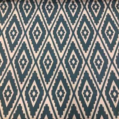 Pamuk Baskılı Keten Kumaş Mavi Kareler - 1