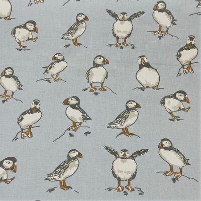 Pamuk Baskılı Keten Kumaş Mavi Penguen - 1