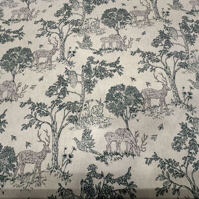 Pamuk Baskılı Keten Geyik Desenli Kumaş 3 - 1