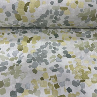 Pamuk Baskılı Keten Kumaş Yeşil Nokta - 1