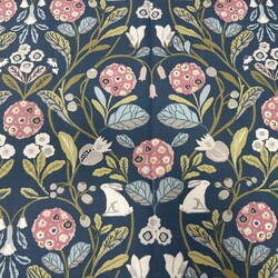 Kumascihome - Pamuk Baskılı Keten Kumaş Ormanda Tavşan Desenli