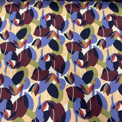 Pamuk Baskılı Keten Kumaş Papağan Desenli 2 - 1