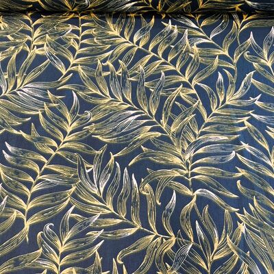 Pamuk Baskılı Keten Kumaş Sarı Yapraklar - 1