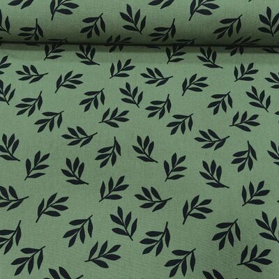 Pamuk Baskılı Keten Kumaş Siyah Yapraklar - 1