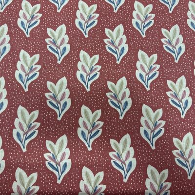 Pamuk Baskılı Keten Kumaş Yaprak Desenli 3 - 1