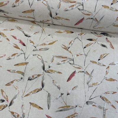 Pamuk Baskılı Keten Kumaş Yapraklar 5 - 1