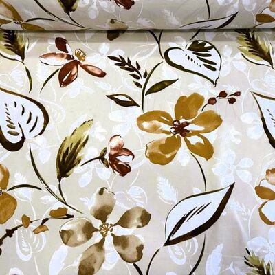 Pamuk Baskılı Keten Kumaş Yapraklar 6 - 1